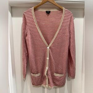 Talbots Boyfriend Sweater Button Down Cardigan Italian Merino Wool Beige Pink L